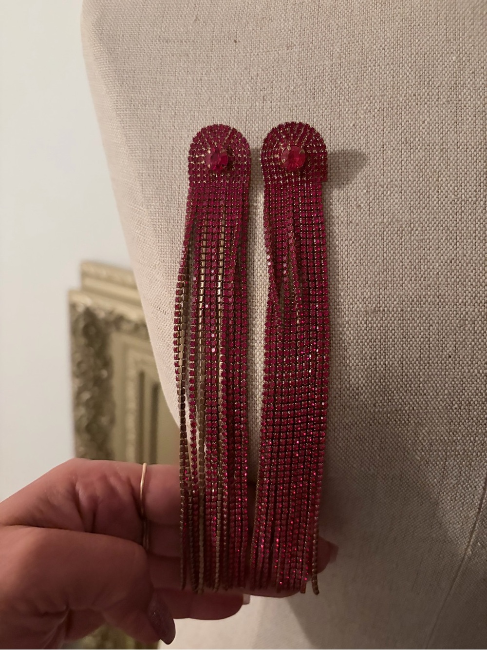 Red Crystal Fringe Dangle Earrings